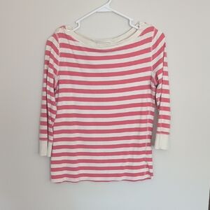 Jones New York Pink and Cream Striped Long Sleeve Top